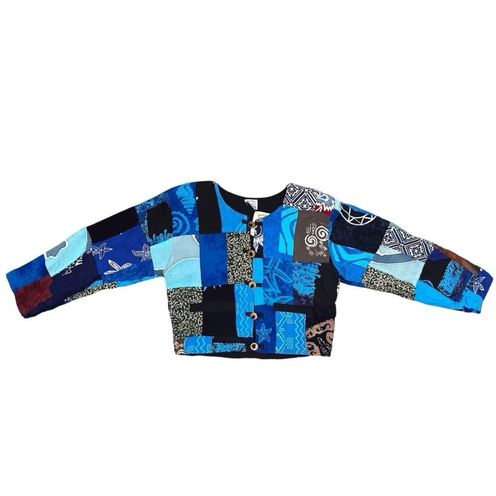 NEW Vintage‎ Kosi Bali 90s Patchwork Blue Quilted Jacket Handmade Women’s M/L